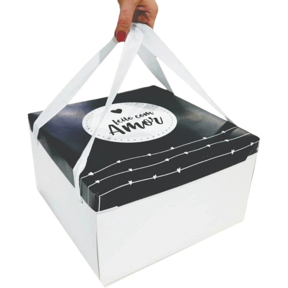 1 Caixa para Bolo ou Festa na Caixa 27x27x16 - Feito com Amor - PRETA