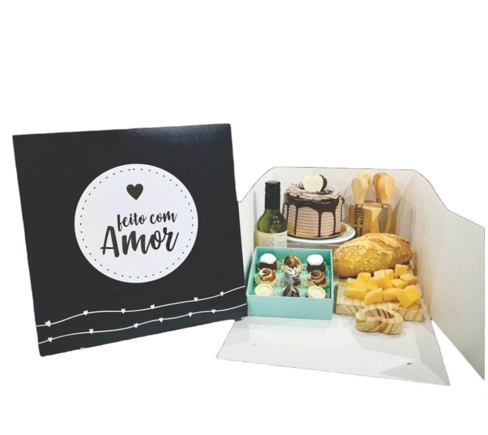1 Caixa para Bolo ou Festa na Caixa 27x27x16 - Feito com Amor - PRETA