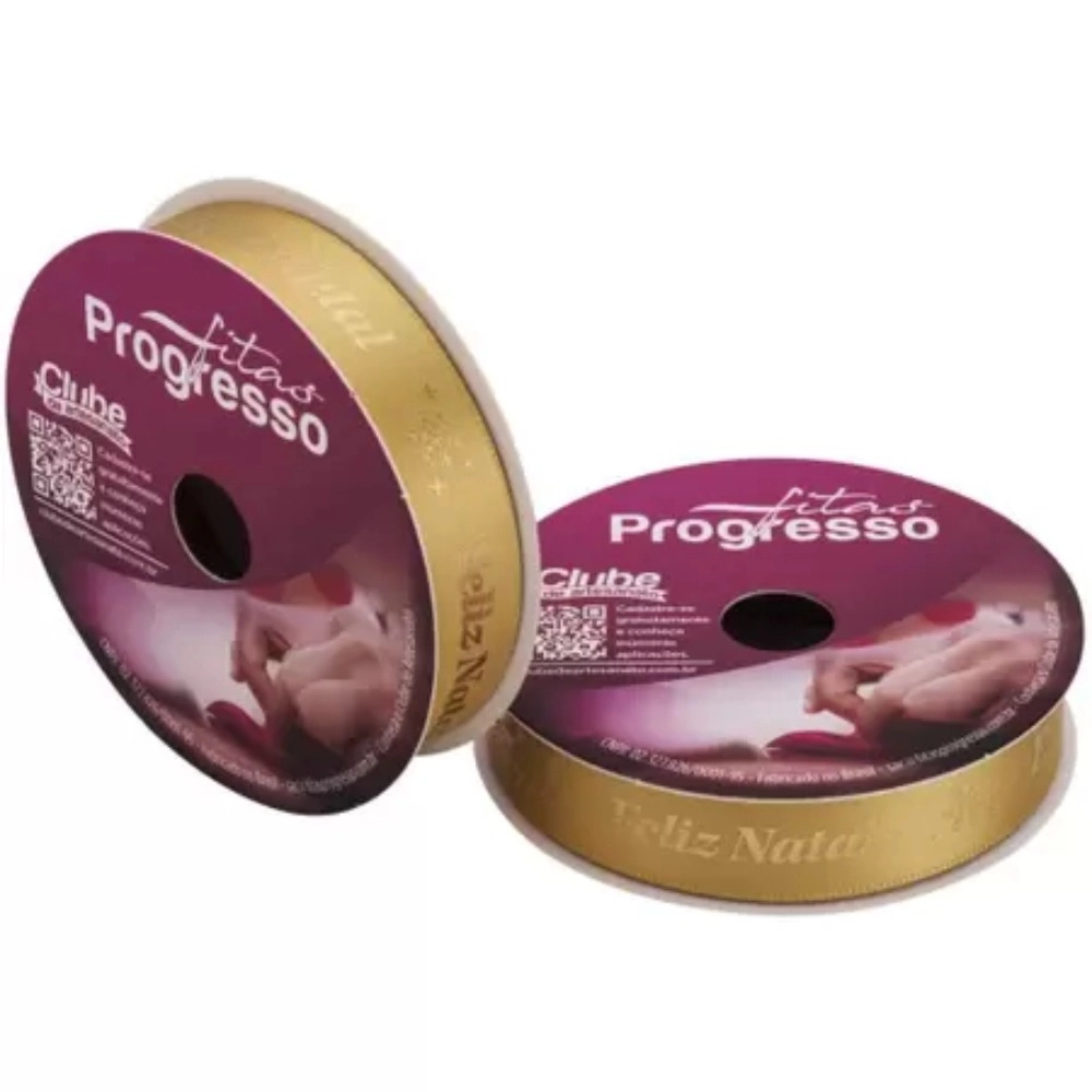 1 Fita de cetim 15mm - Feliz Natal  - Dourado