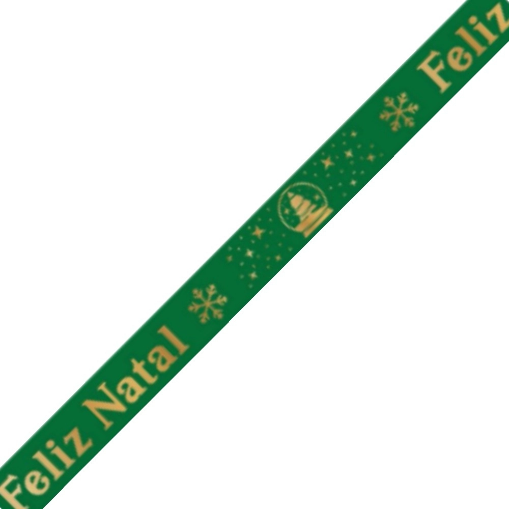 1 Fita de cetim 15mm - Feliz Natal  - Verde
