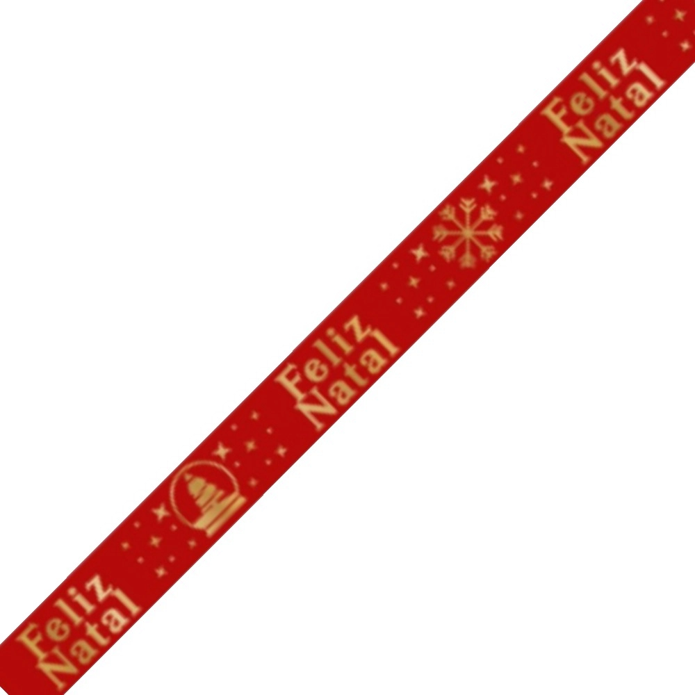 1 Fita de cetim 15mm - Feliz Natal  - Vermelho