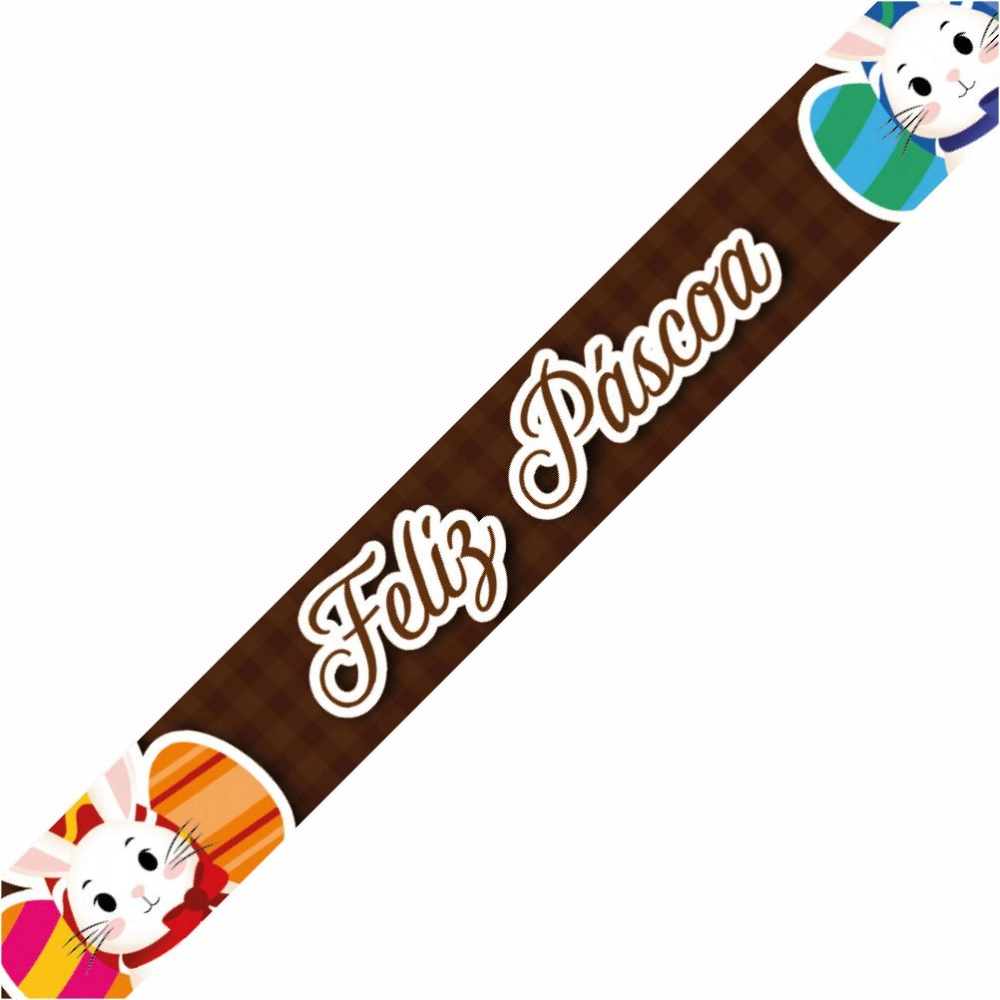 1 Fita de cetim 22mm - Casal Coelho Marrom - Páscoa 2025