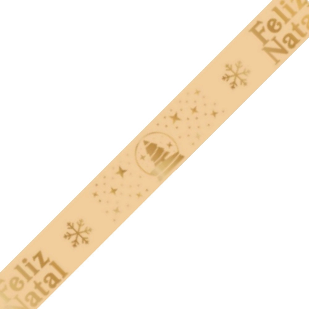 1 Fita de cetim 22mm - Feliz Natal  - Dourado