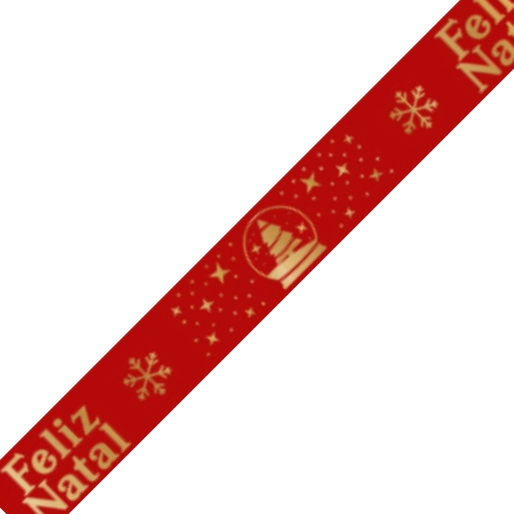 1 Fita de cetim 22mm - Feliz Natal  - Vermelho