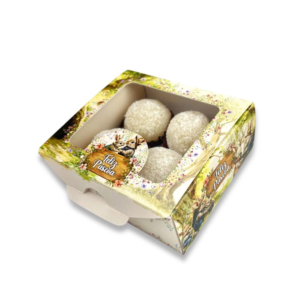 10 Caixas com visor para 4 brigadeiros - Coleção Páscoa da Colheita