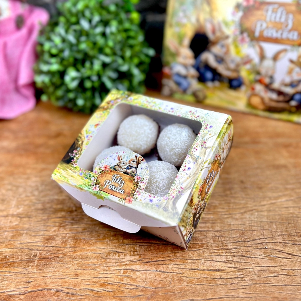 10 Caixas com visor para 4 brigadeiros - Coleção Páscoa da Colheita