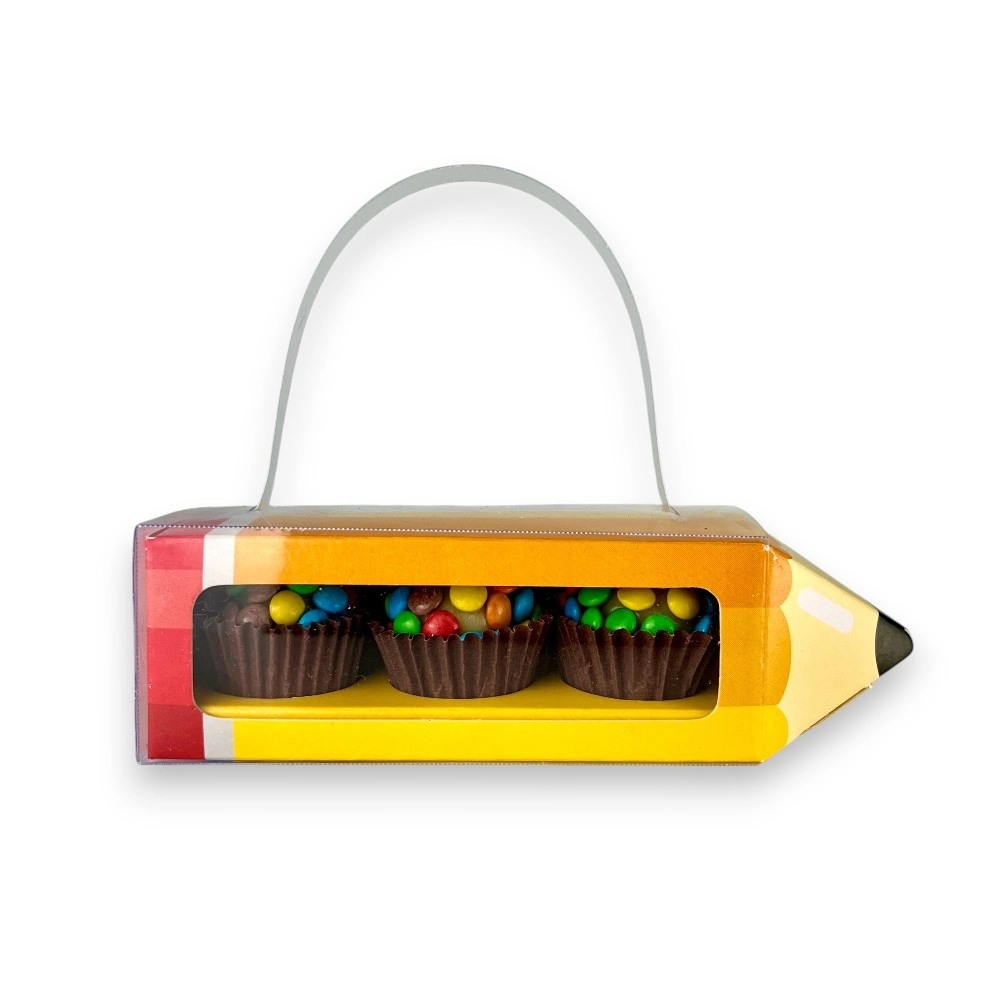 10 Caixas LÁPIS p/ 3 brigadeiros - Suporte em PVC com alcinha  - Dia dos Professores 2025