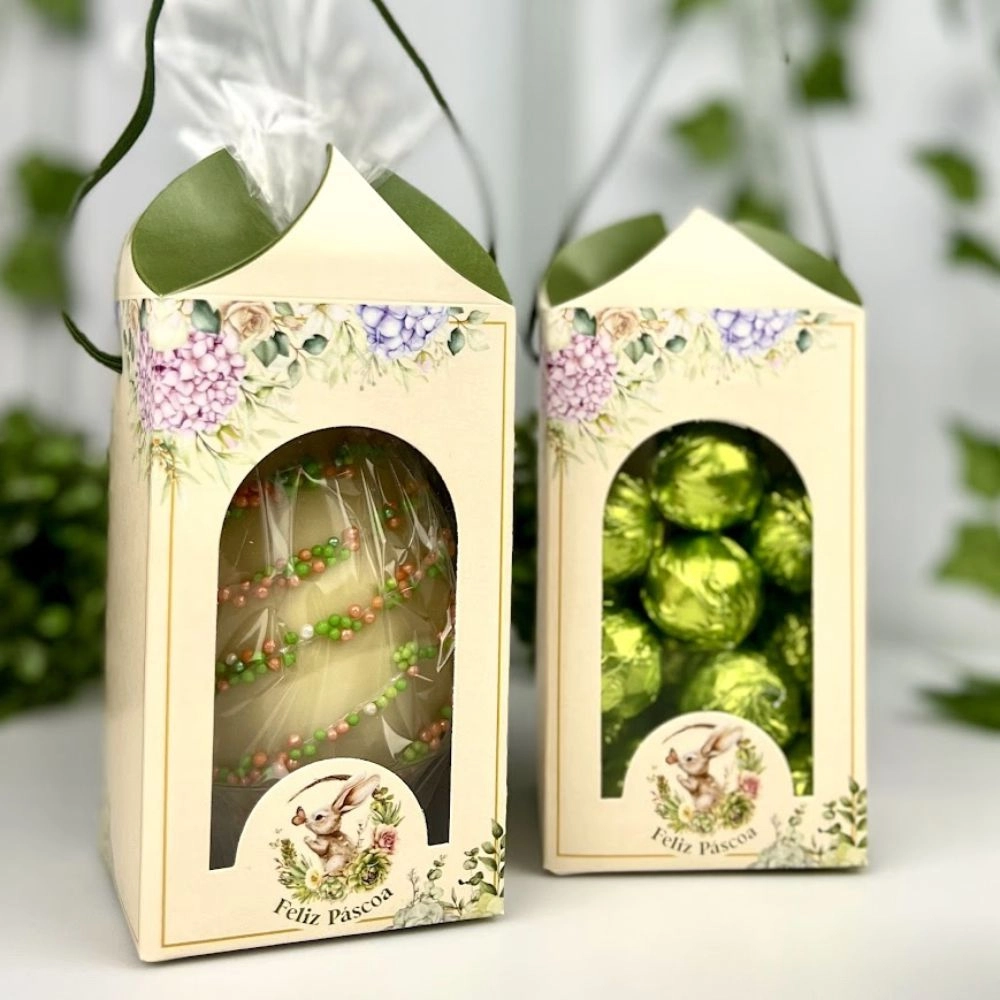 10 Caixas p/ Trufas, Pipocas e outros c/ Alça - Coleção FLORESCER - Páscoa 2025