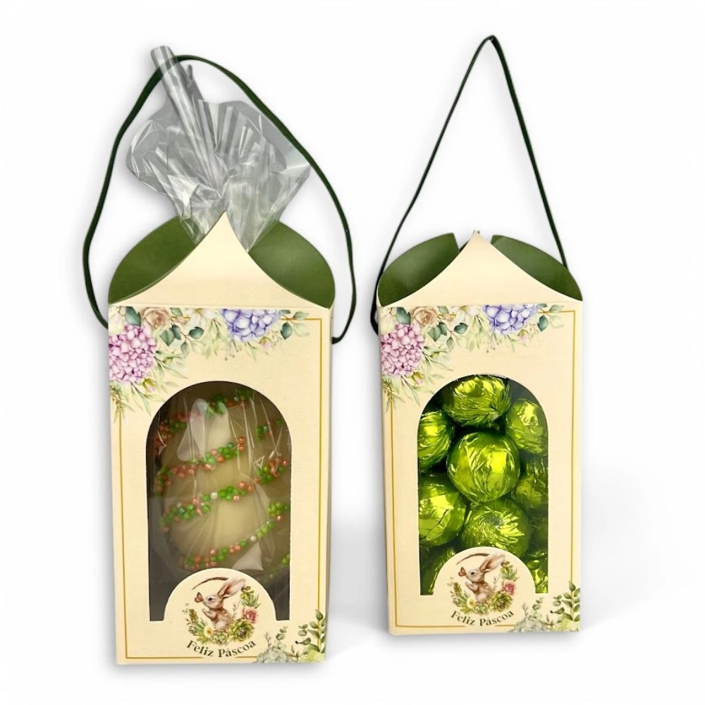 10 Caixas p/ Trufas, Pipocas e outros c/ Alça - Coleção FLORESCER - Páscoa 2025