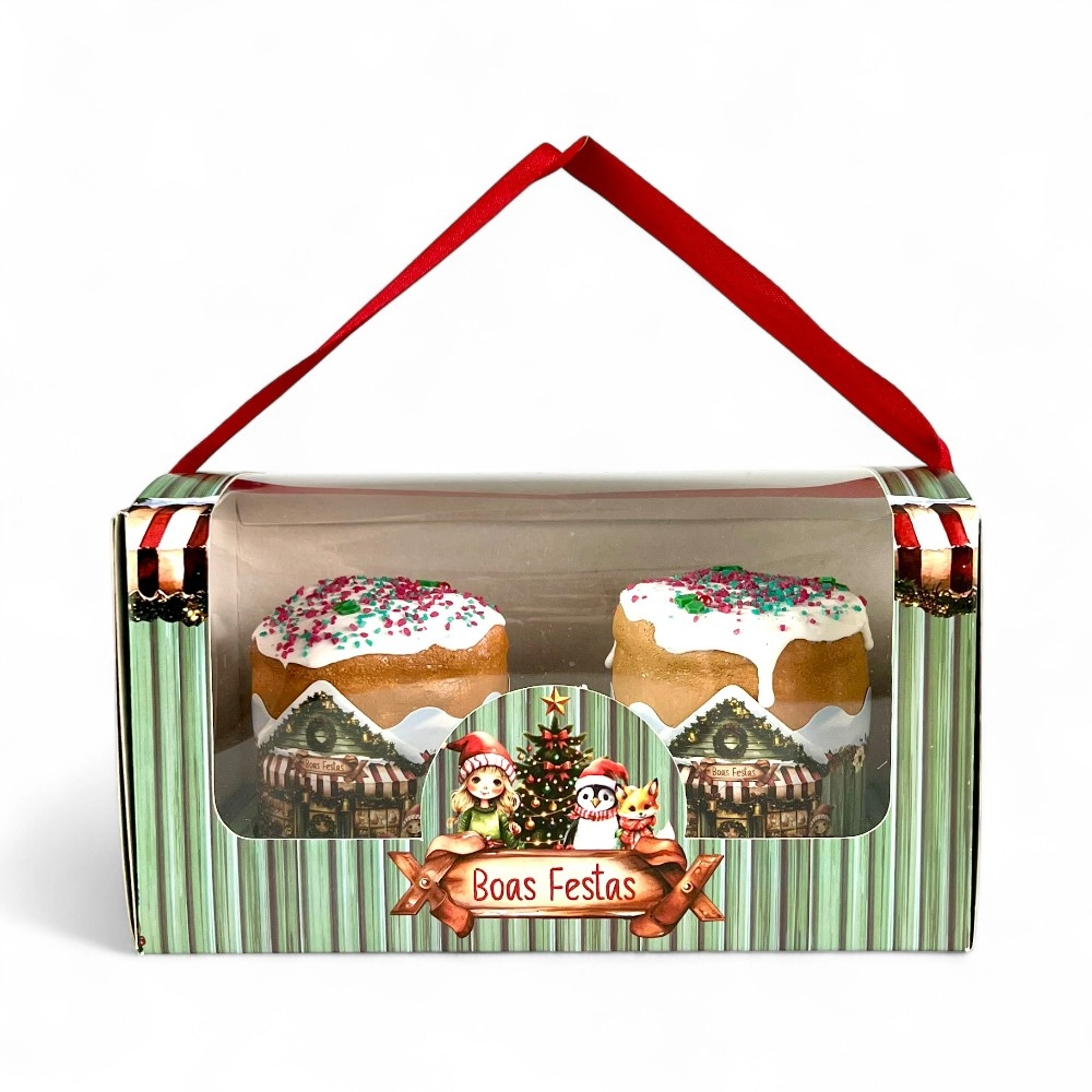 10 Caixas para 2 panetones de 100g c/ alça - Coleção A Magia do Natal - Natal 2025