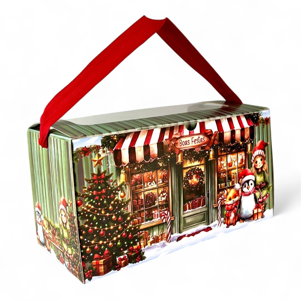10 Caixas para 2 panetones de 100g c/ alça - Coleção A Magia do Natal - Natal 2025