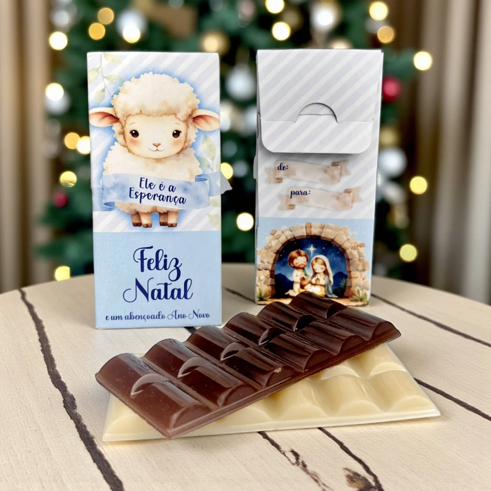 10 Caixas para Barra de chocolate tipo Suflair - Coleção Cristã Cordeiro - Natal 2025