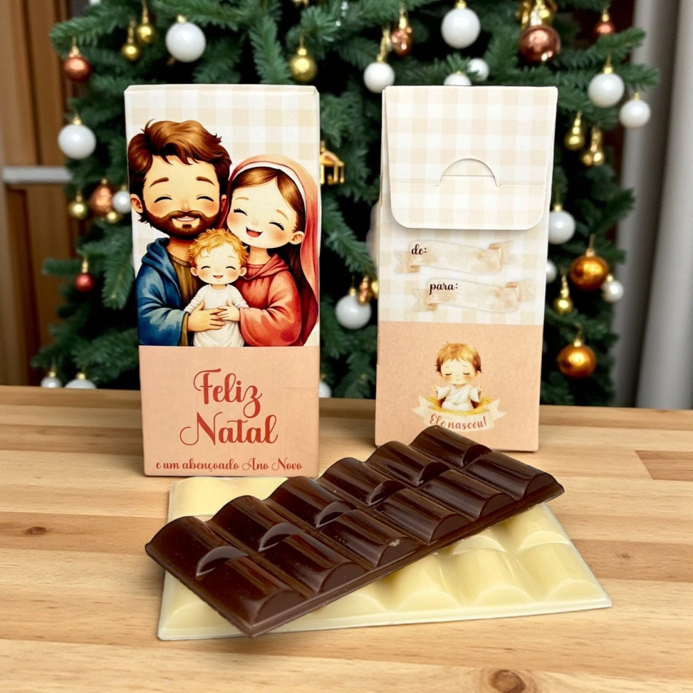 10 Caixas para Barra de chocolate tipo Suflair - Coleção Cristã - Sagrada Família - Natal 2025