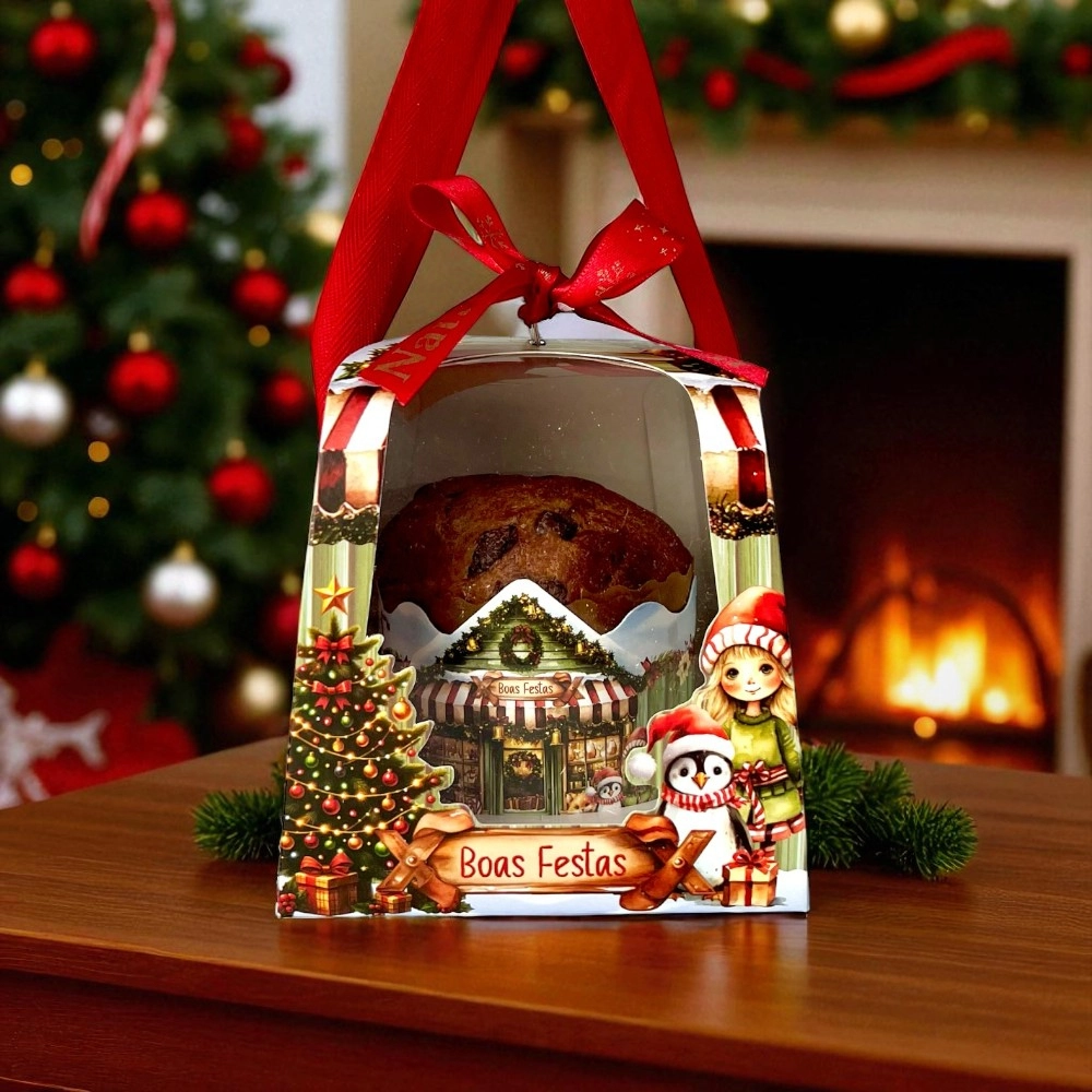 10 Caixas para Panetone de 100g com alça - Coleção A Magia do Natal - Natal 2025
