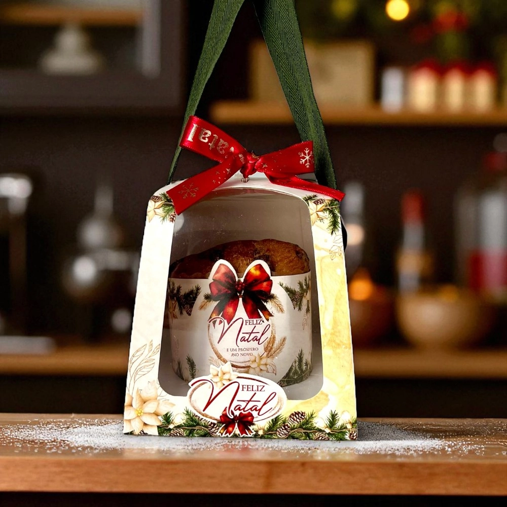10 Caixas para Panetone de 100g com alça - Coleção Natal em Poesia - Natal 2025