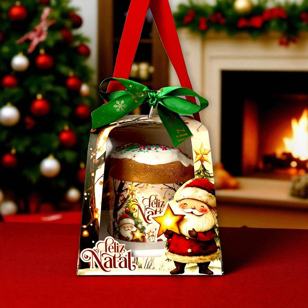 10 Caixas para Panetone de 100g com alça - Coleção Vila do Noel - Natal 2025