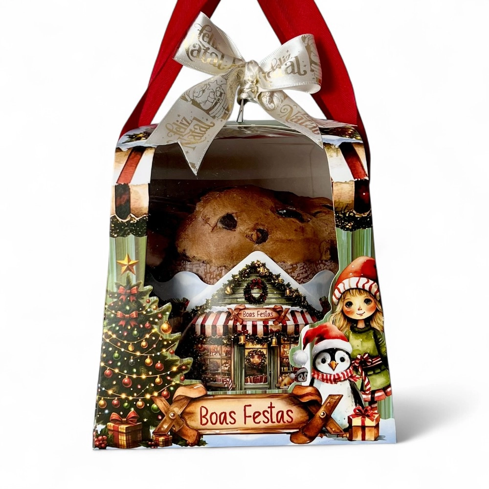 10 Caixas para Panetone de 500g com alça - Coleção A Magia do Natal - Natal 2025