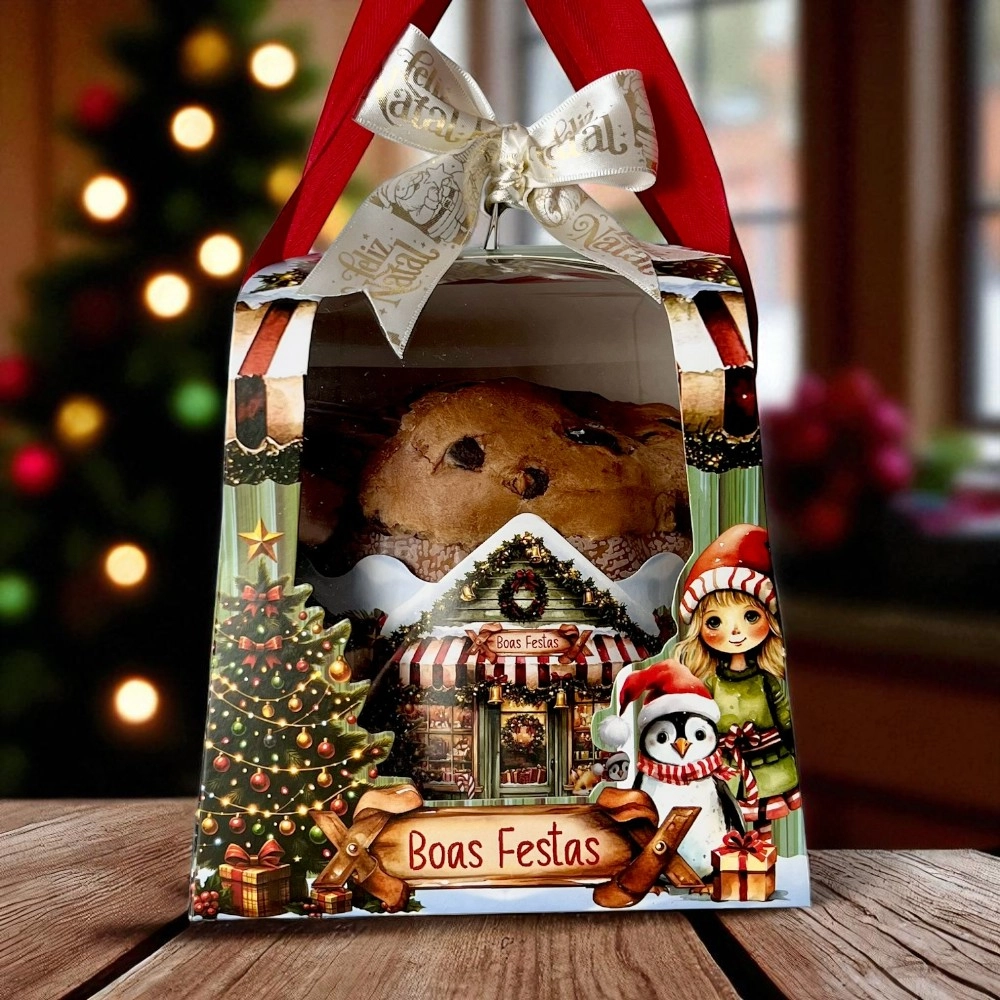 10 Caixas para Panetone de 500g com alça - Coleção A Magia do Natal - Natal 2025