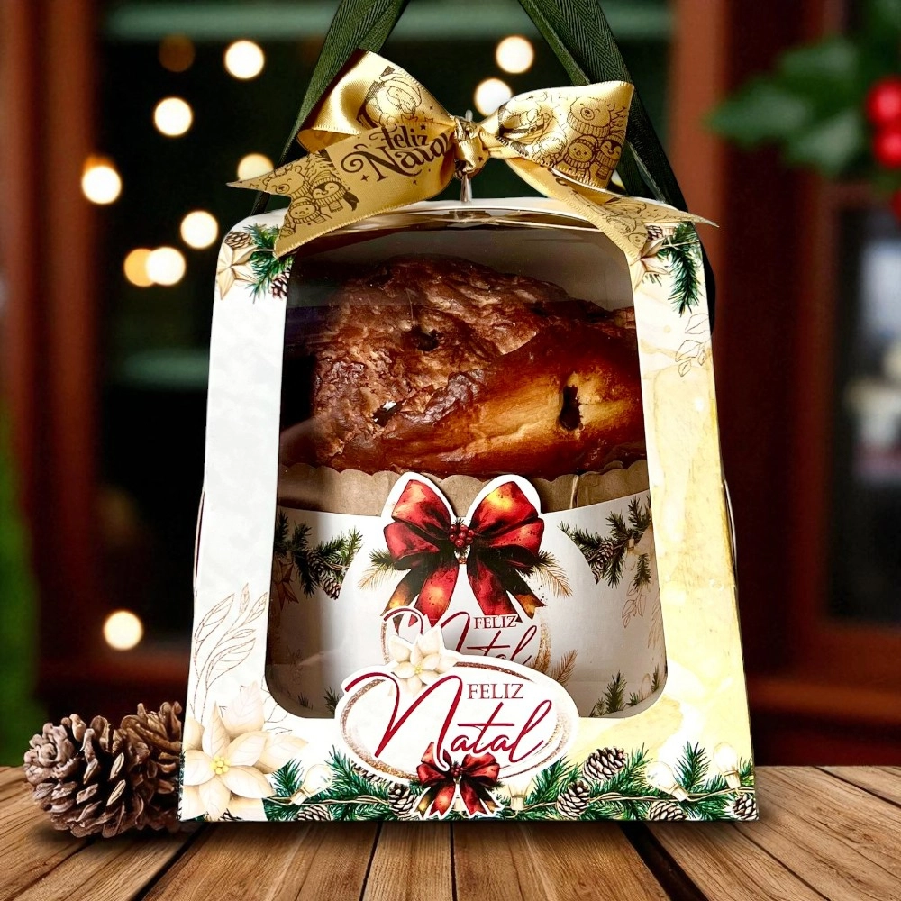 10 Caixas para Panetone de 500g com alça - Coleção Natal em Poesia - Natal 2025