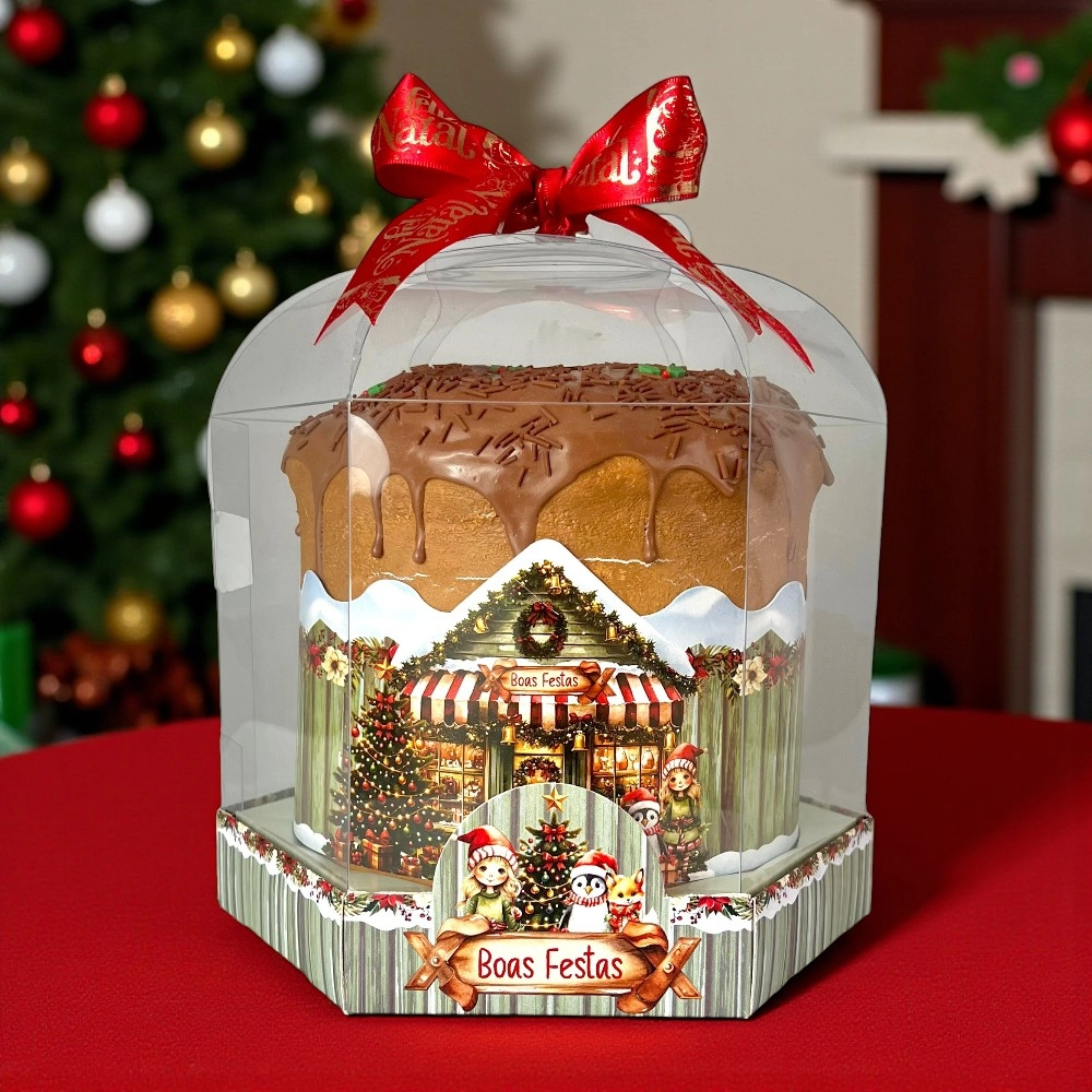 10 Caixas para Panetone de 500g Vitrine - Coleção A Magia do Natal.Natal -2025