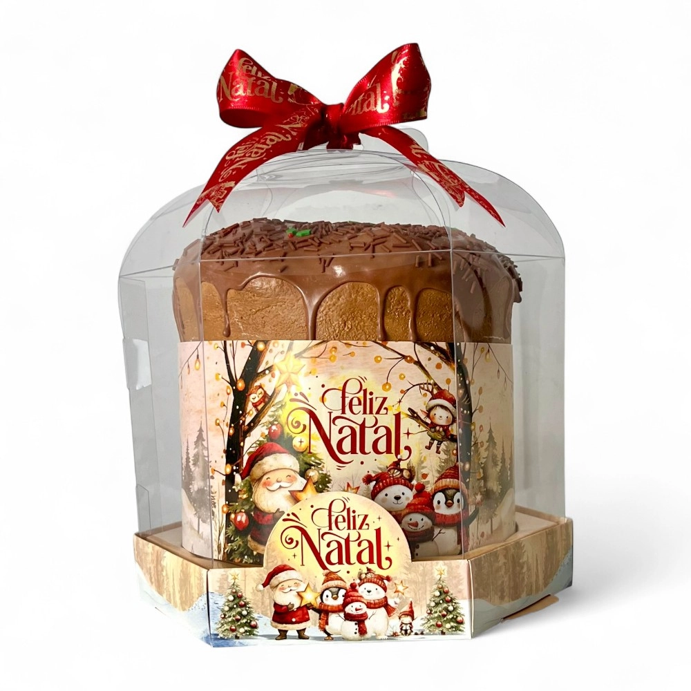 10 Caixas para Panetone de 500g Vitrine - Coleção Vila Noel.