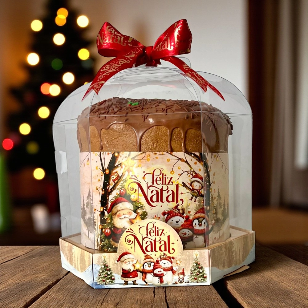 10 Caixas para Panetone de 500g Vitrine - Coleção Vila Noel.