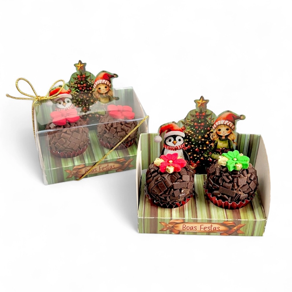 10 Caixas Vitrine para 2 brigadeiros - Coleção A Magia do Natal - Natal 2025