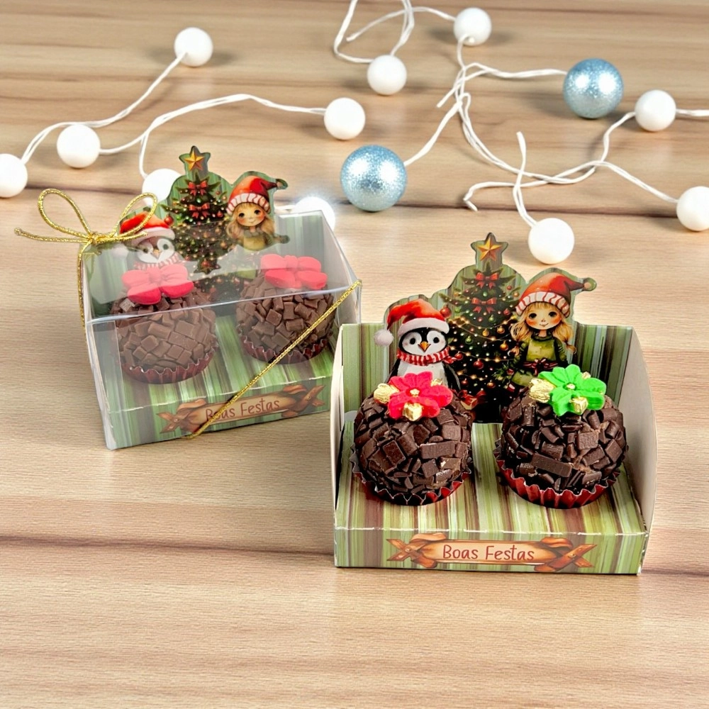 10 Caixas Vitrine para 2 brigadeiros - Coleção A Magia do Natal - Natal 2025