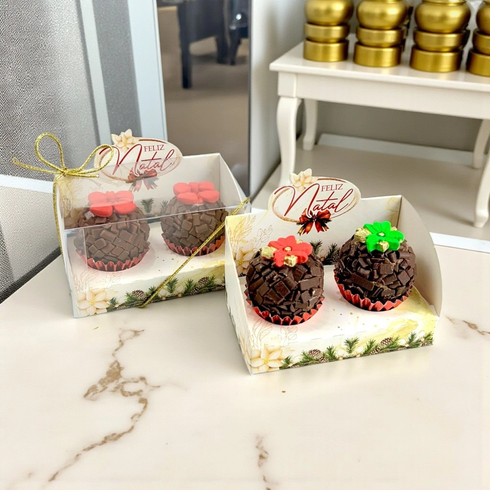 10 Caixas Vitrine para 2 brigadeiros - Coleção Natal em Poesia - Natal 2025