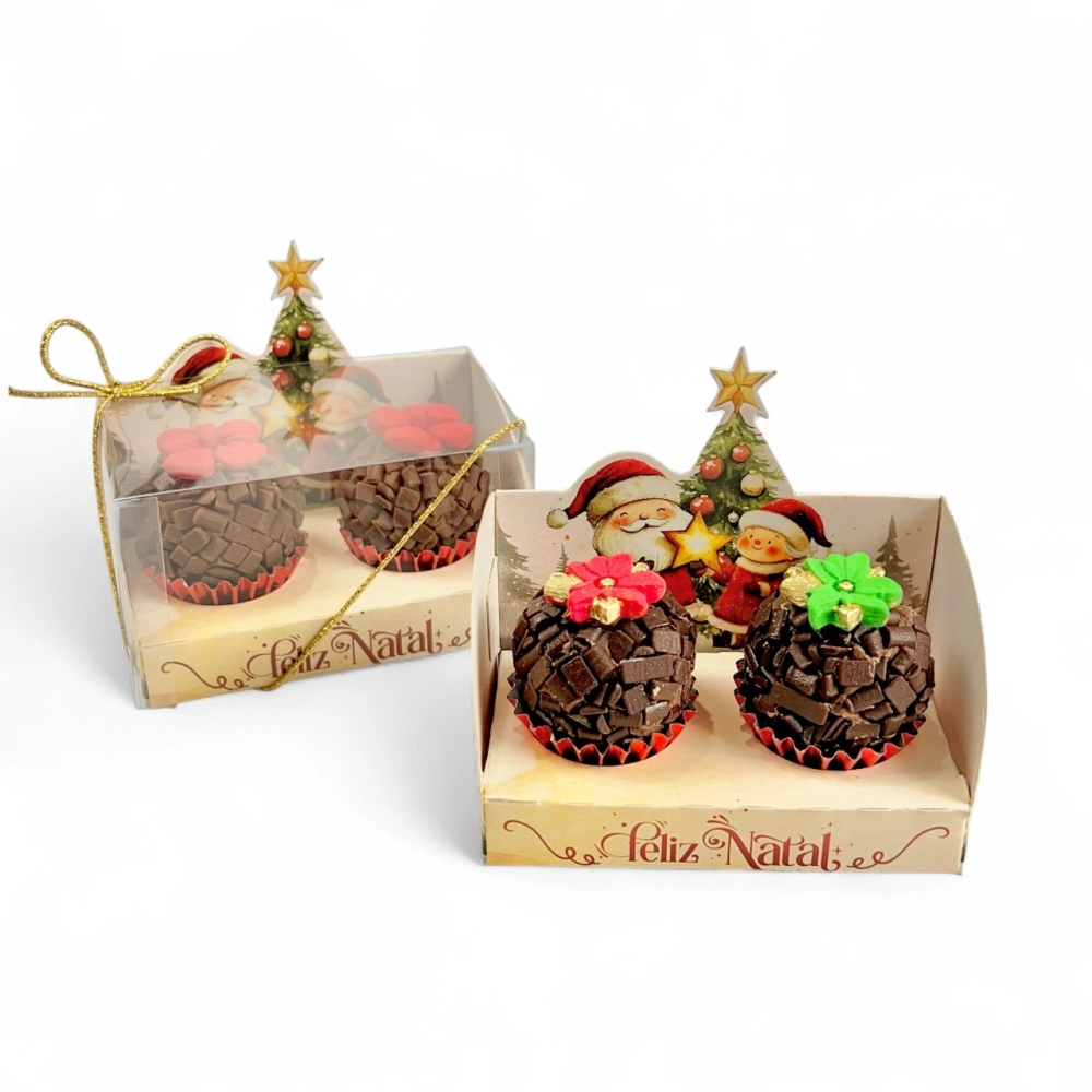 10 Caixas Vitrine para 2 brigadeiros - Coleção Vila do Noel - Natal 2025