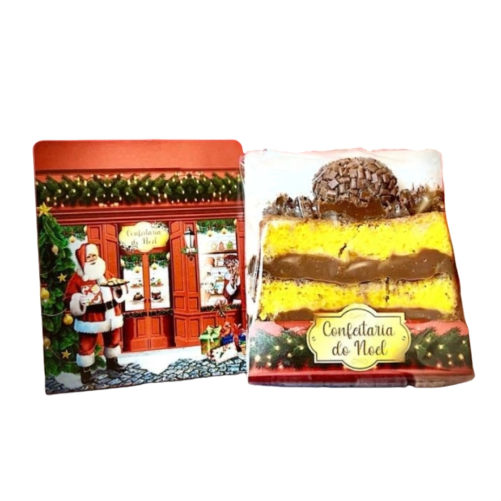 10 Emb. Completas para Slice Cake: Base + Papel Barreira + Celofane - Coleção Confeitaria do Noel