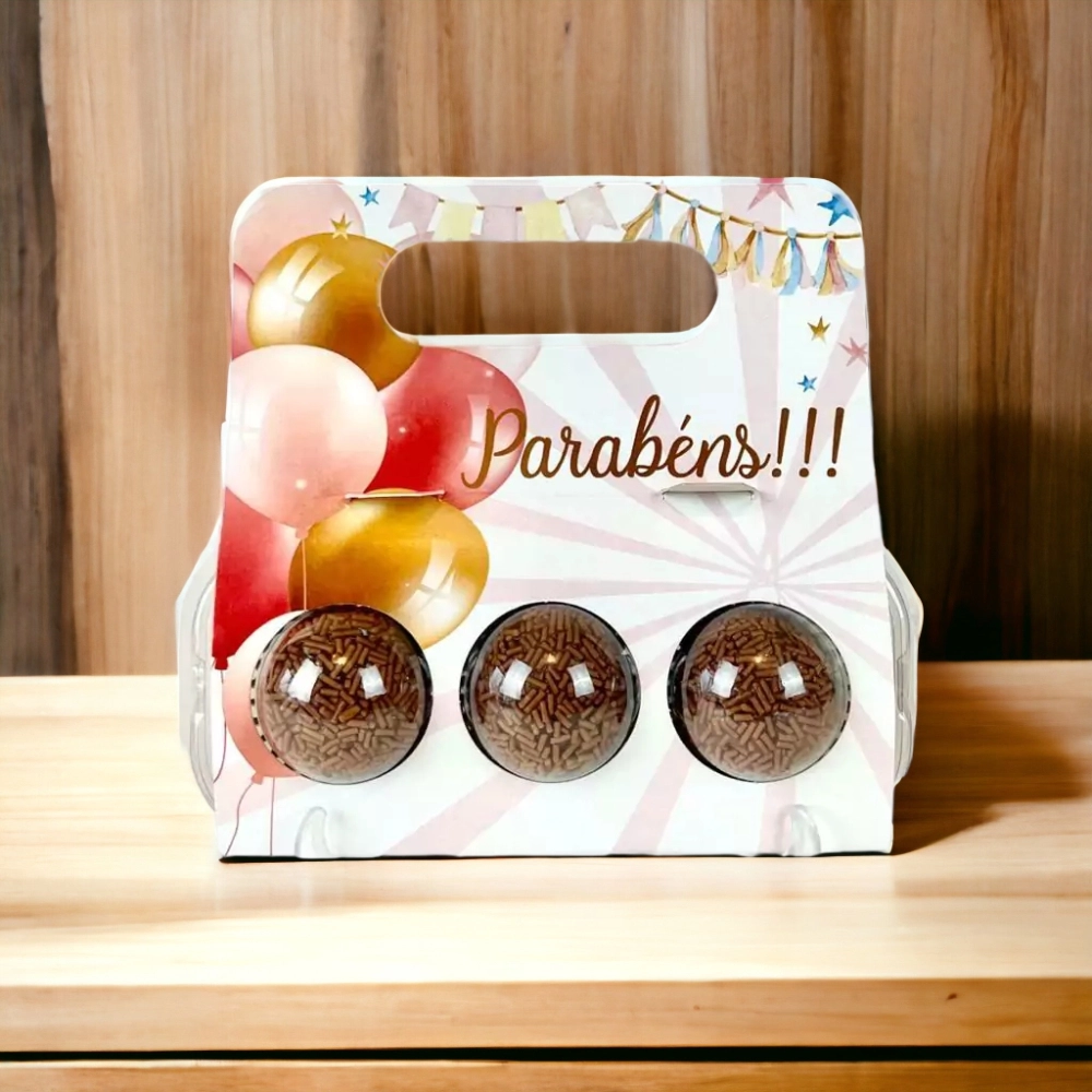 10 Embalagens BRIGPACK para 3 brigadeiros - Bexigas