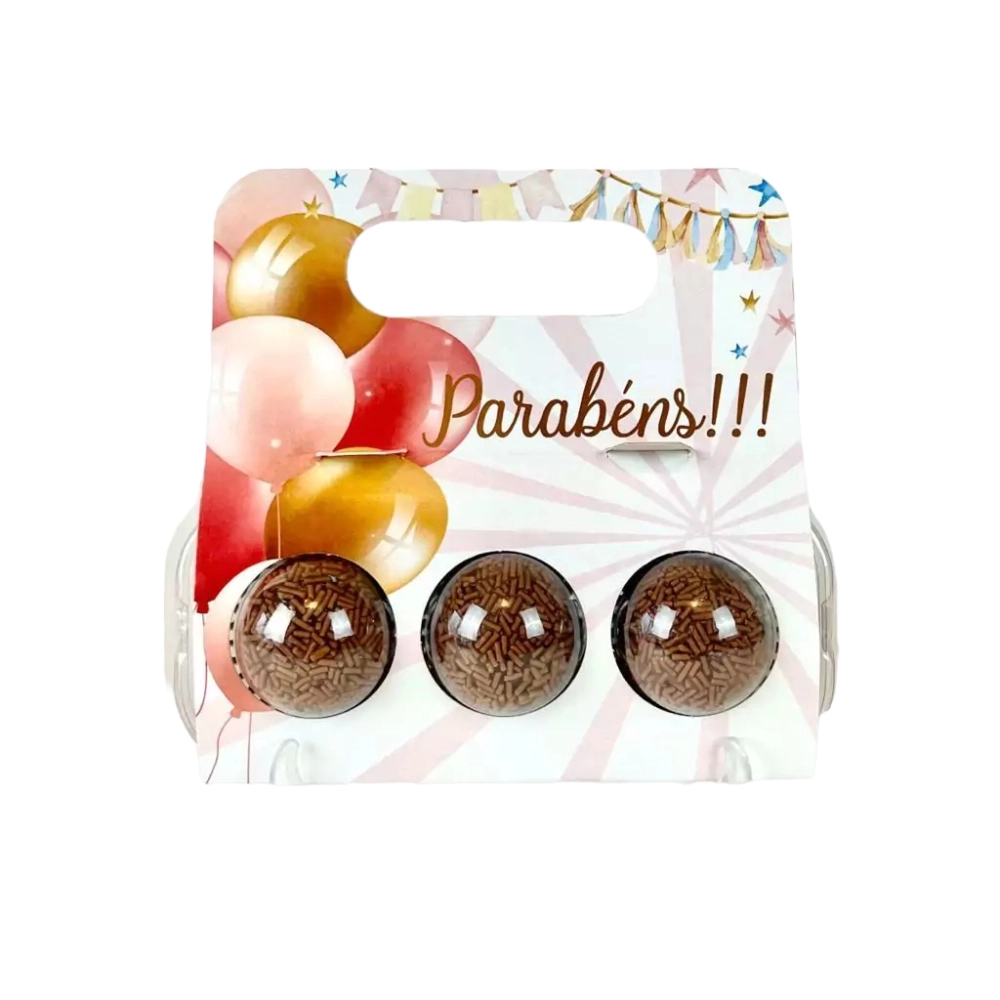 10 Embalagens BRIGPACK para 3 brigadeiros - Bexigas