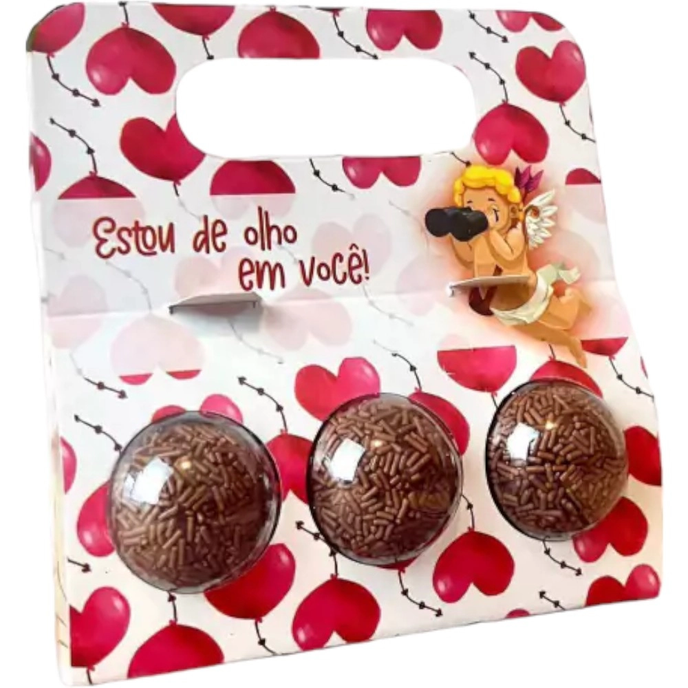 10 Embalagens BRIGPACK para 3 brigadeiros - ESTOU DE OLHO EM VOCÊ