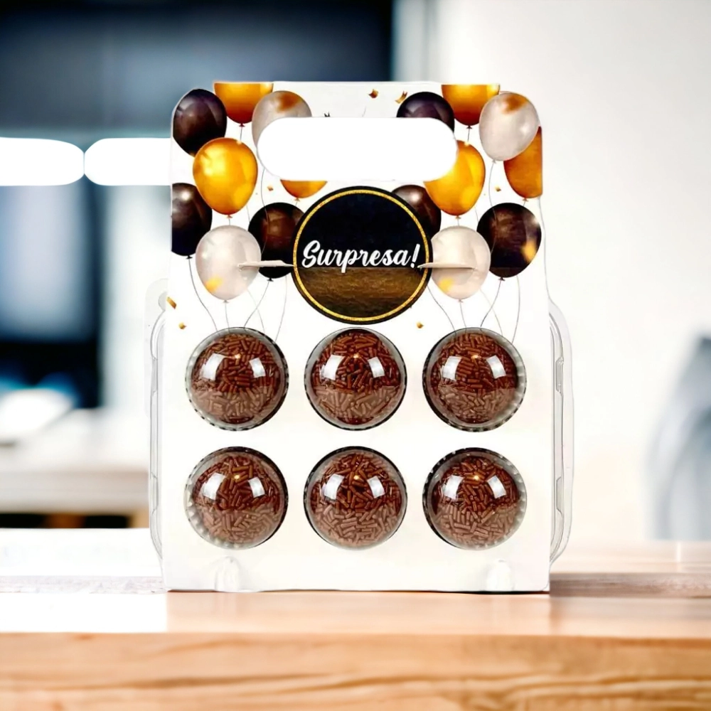 10 Embalagens BRIGPACK para 6 brigadeiros - Surpresa