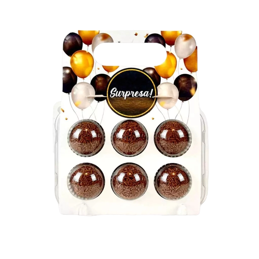 10 Embalagens BRIGPACK para 6 brigadeiros - Surpresa