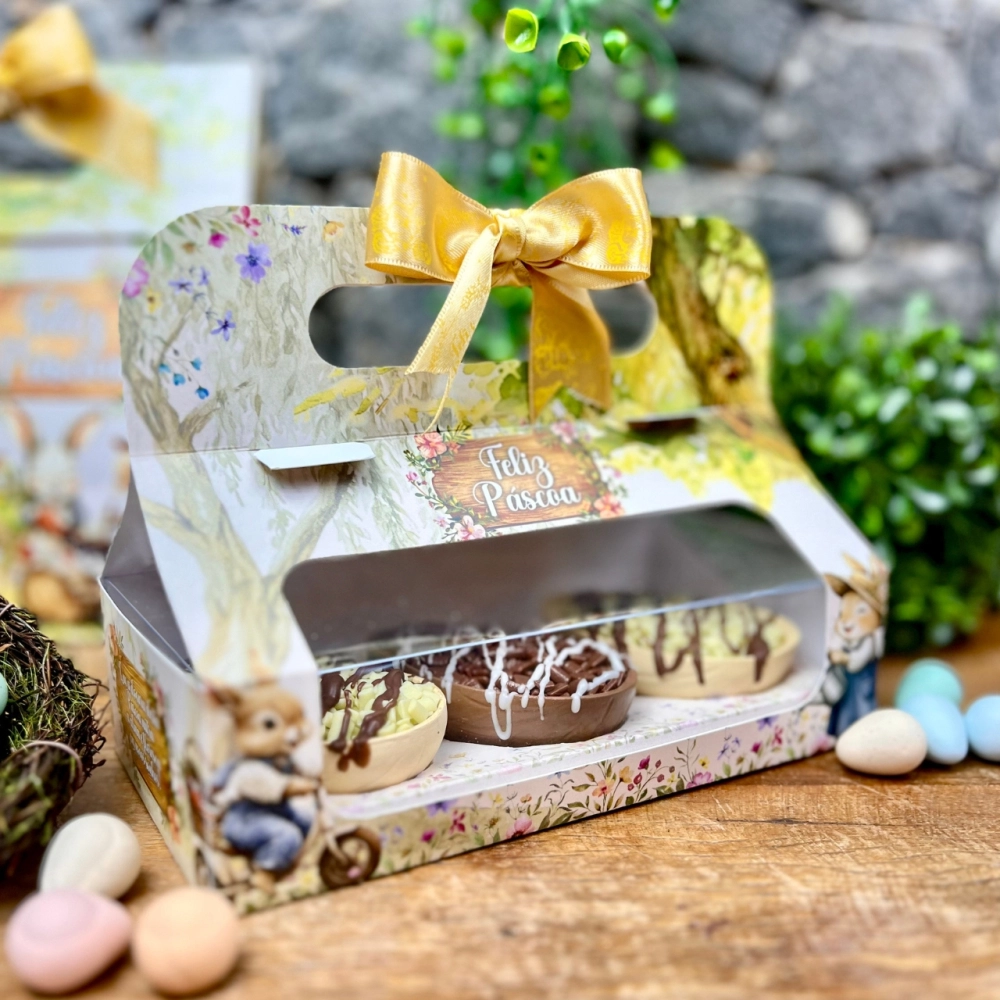 10 Maletinhas para 3 Ovos de Colher de 50g - Coleção Páscoa da Colheita