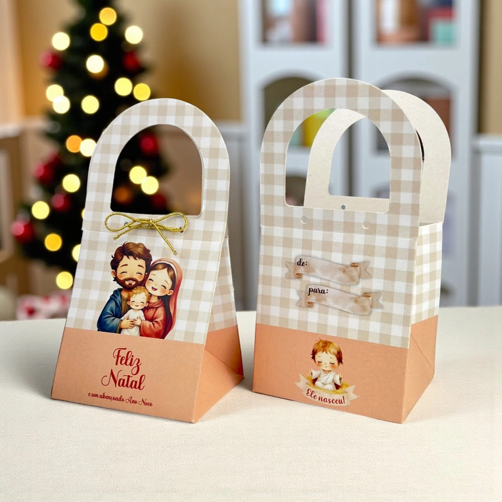 10 Mini Sacolinhas - Coleção Cristã - Sagrada Família - Natal 2025