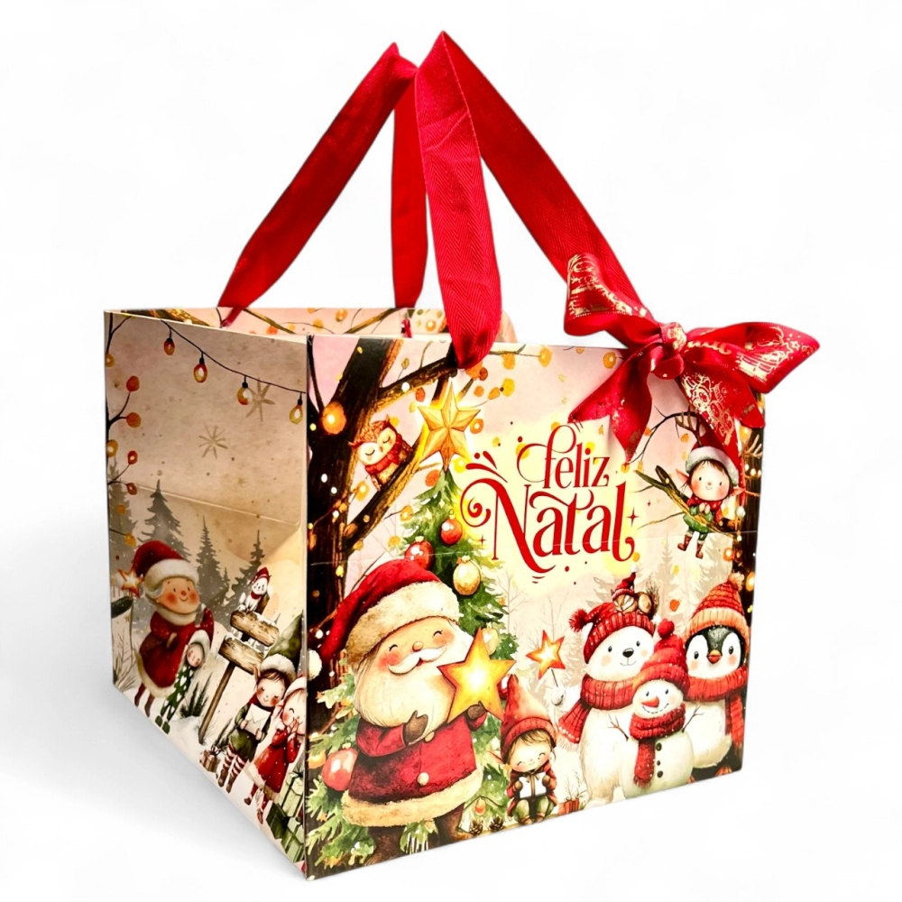 10 Sacolas para Caixa de Panetone - Coleção Vila do Noel