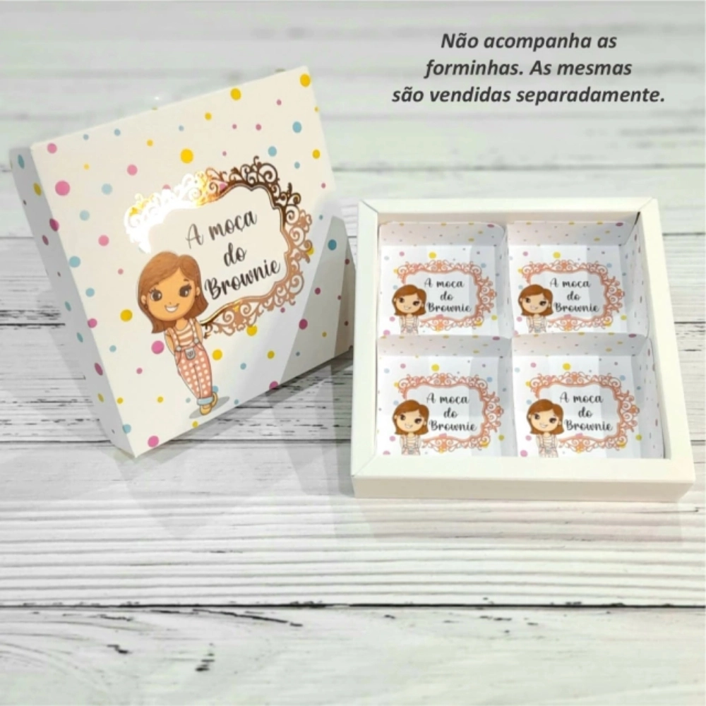 100 Caixas com tampas PERSONALIZADAS + HOT-Stamping para 4 Brownies, Palha Italiana, Pães de mel ou Cookies