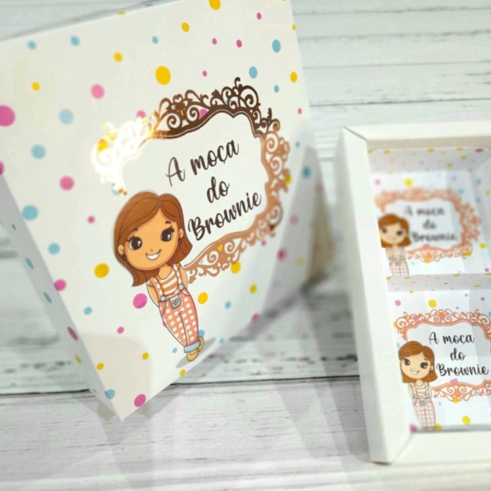 100 Caixas com tampas PERSONALIZADAS + HOT-Stamping para 4 Brownies, Palha Italiana, Pães de mel ou Cookies