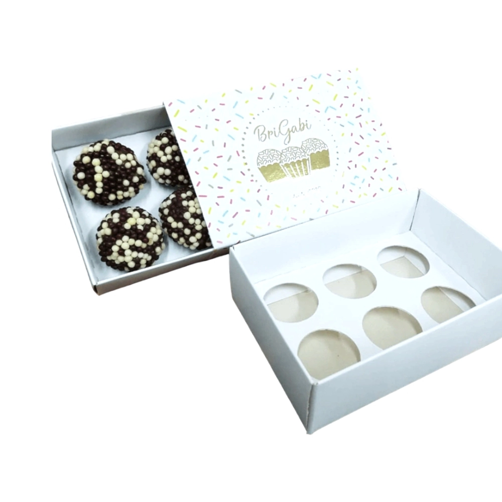 100 Caixas p/ 6 brigadeiros - Personalizada com Hot-Stamping