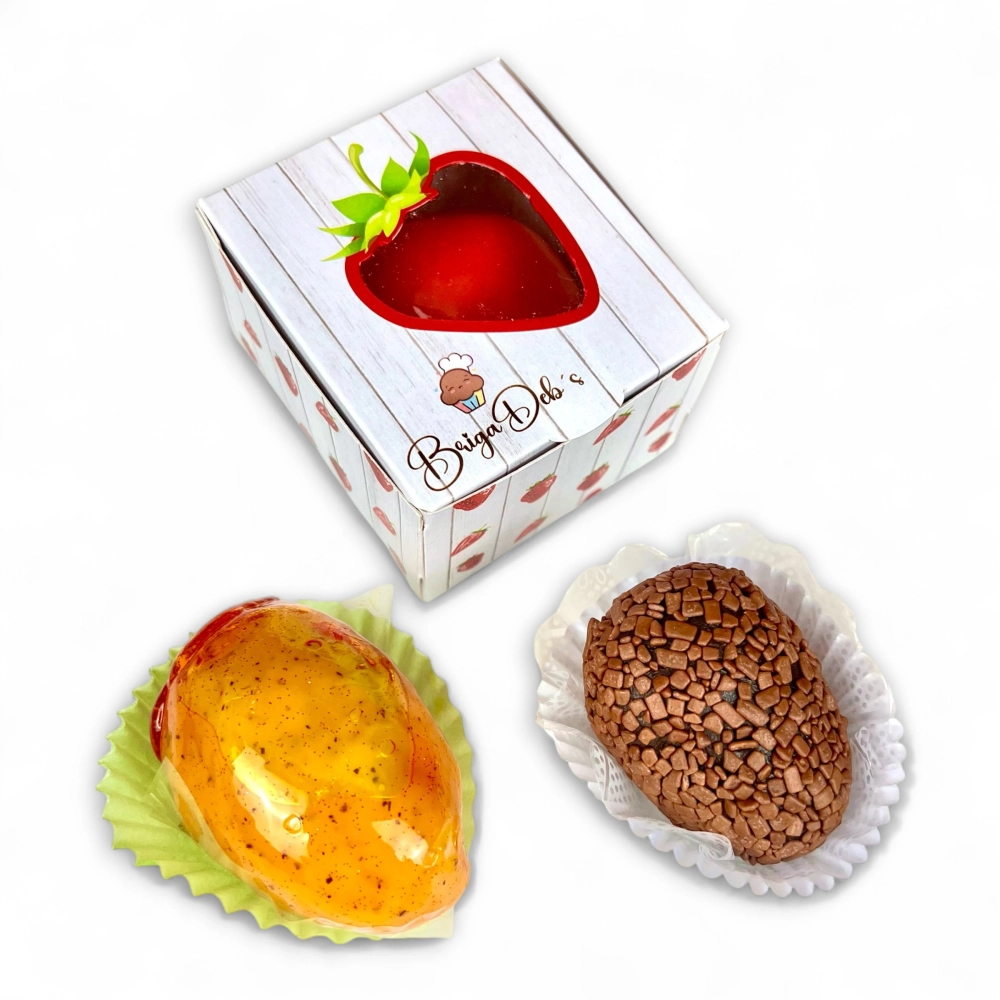 100 Caixas p/ doces Individuais com visor- MORANGO do AMOR - Personalizada