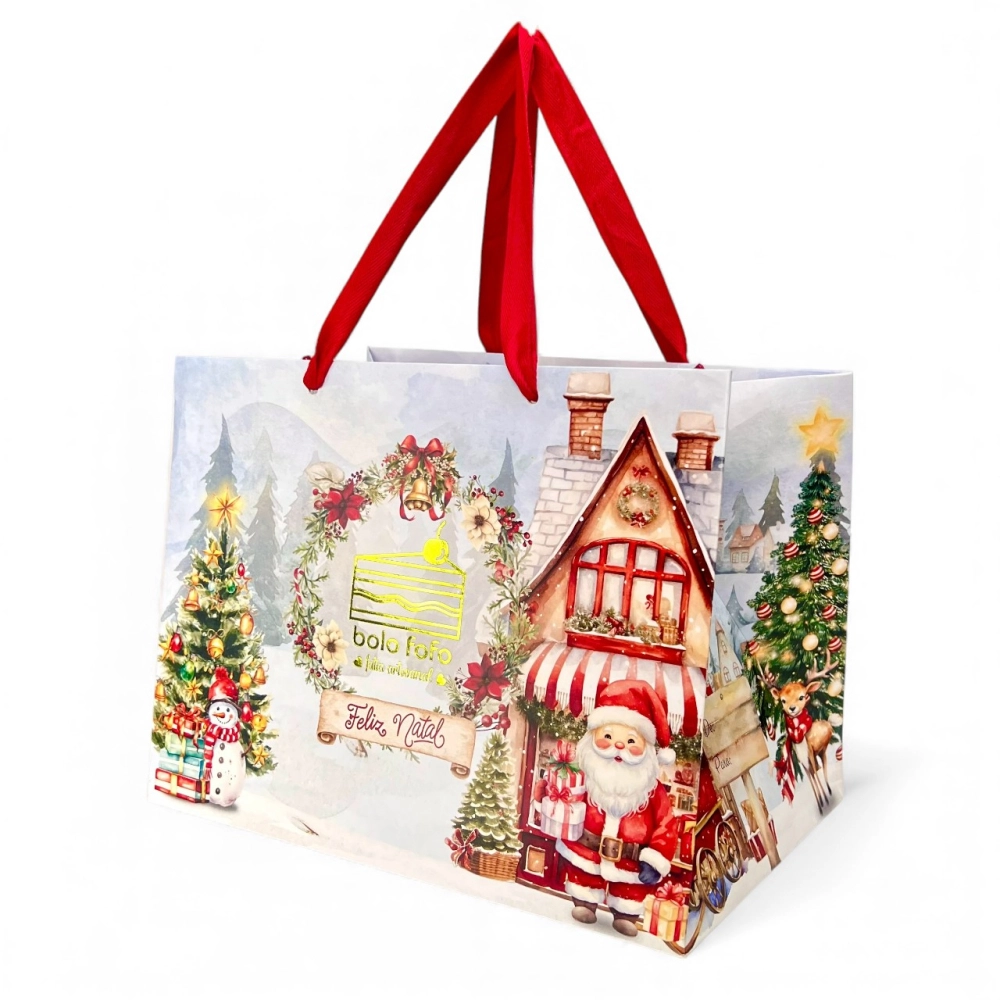 100 Sacolas 18x26x20 Personalizada - Com Hot Stamping - Natal 2025