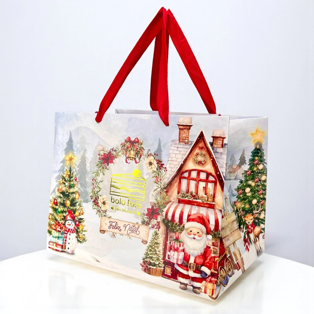 100 Sacolas 18x26x20 Personalizada - Com Hot Stamping - Natal 2025