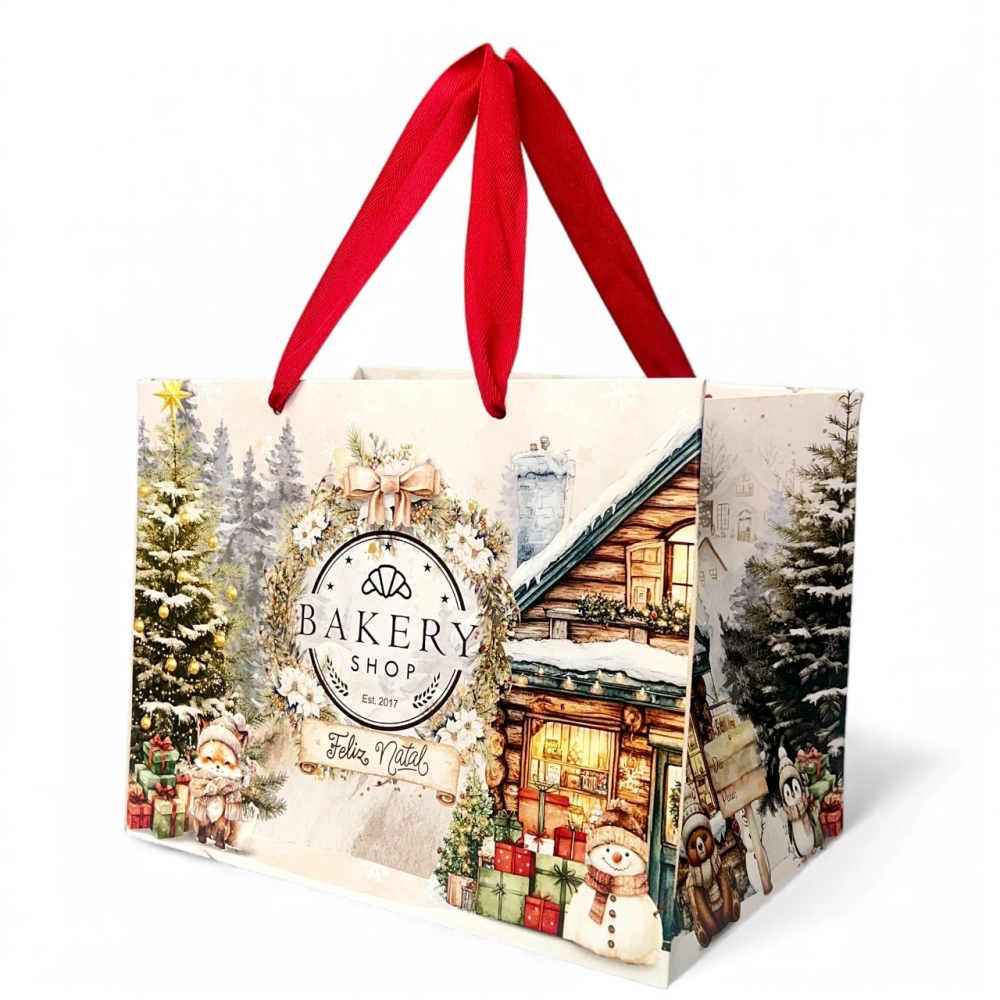 100 Sacolas 18x26x20 Personalizada - Natal 2025
