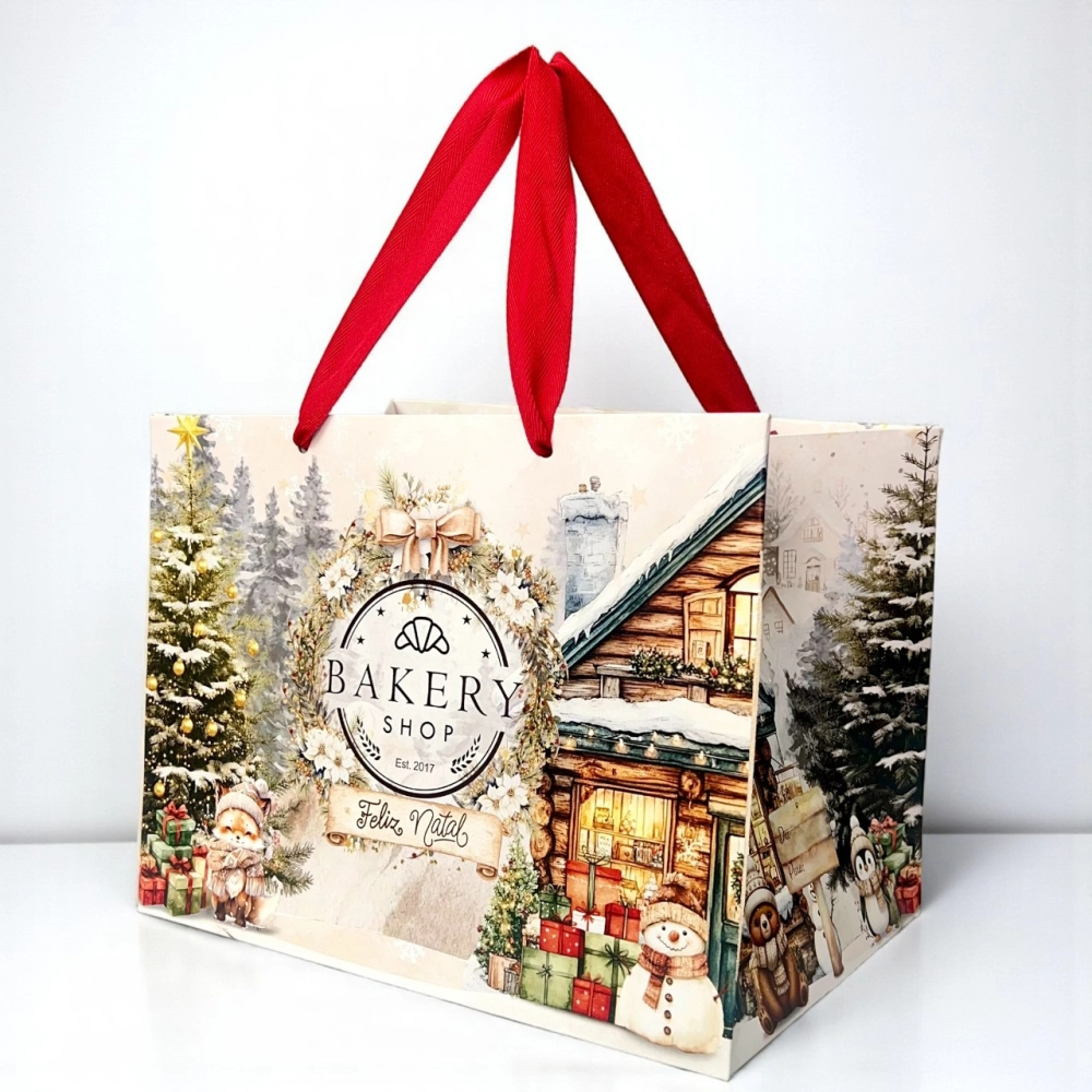 100 Sacolas 18x26x20 Personalizada - Natal 2025