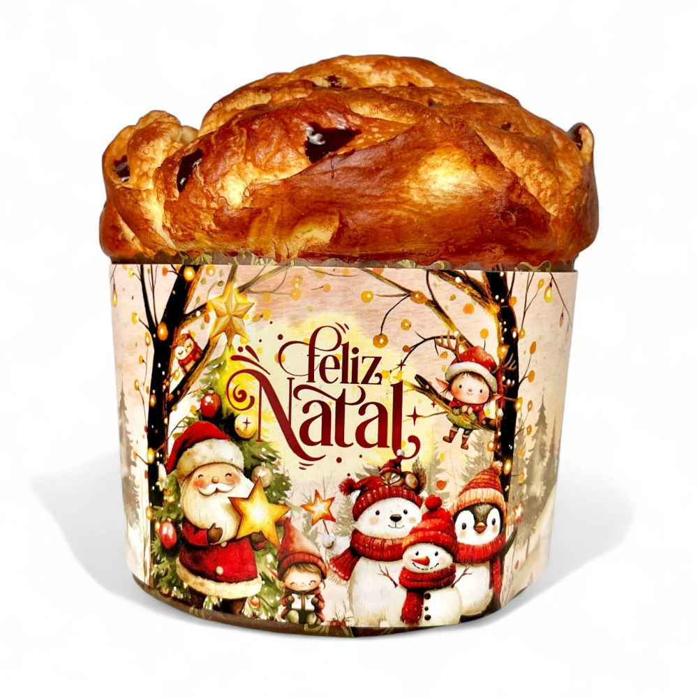 25 Cintas para panetone de 500g - Coleção Vila do Noel - Natal 2025