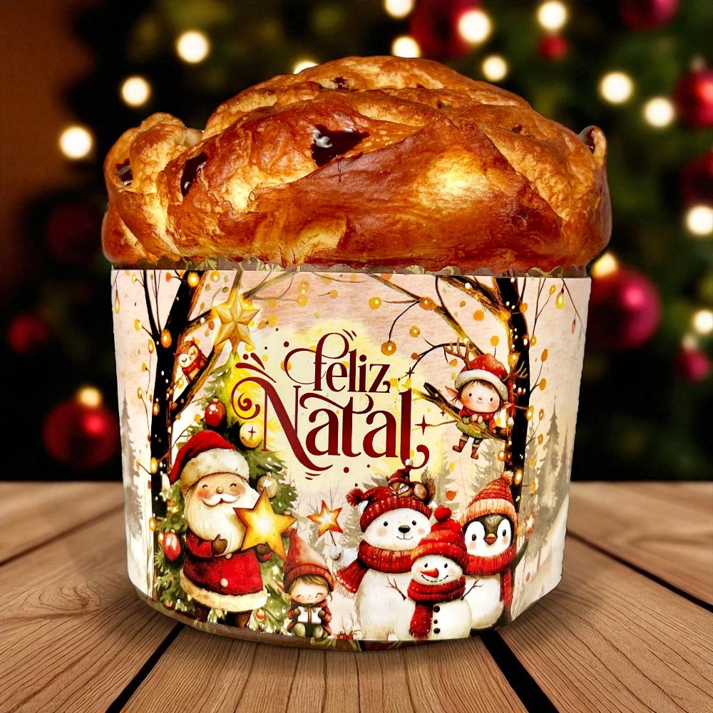 25 Cintas para panetone de 500g - Coleção Vila do Noel - Natal 2025