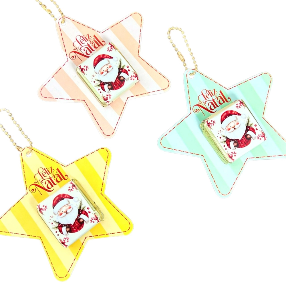 24 Tags - Estrelas com chocolates-Sortidas- Natal 2025